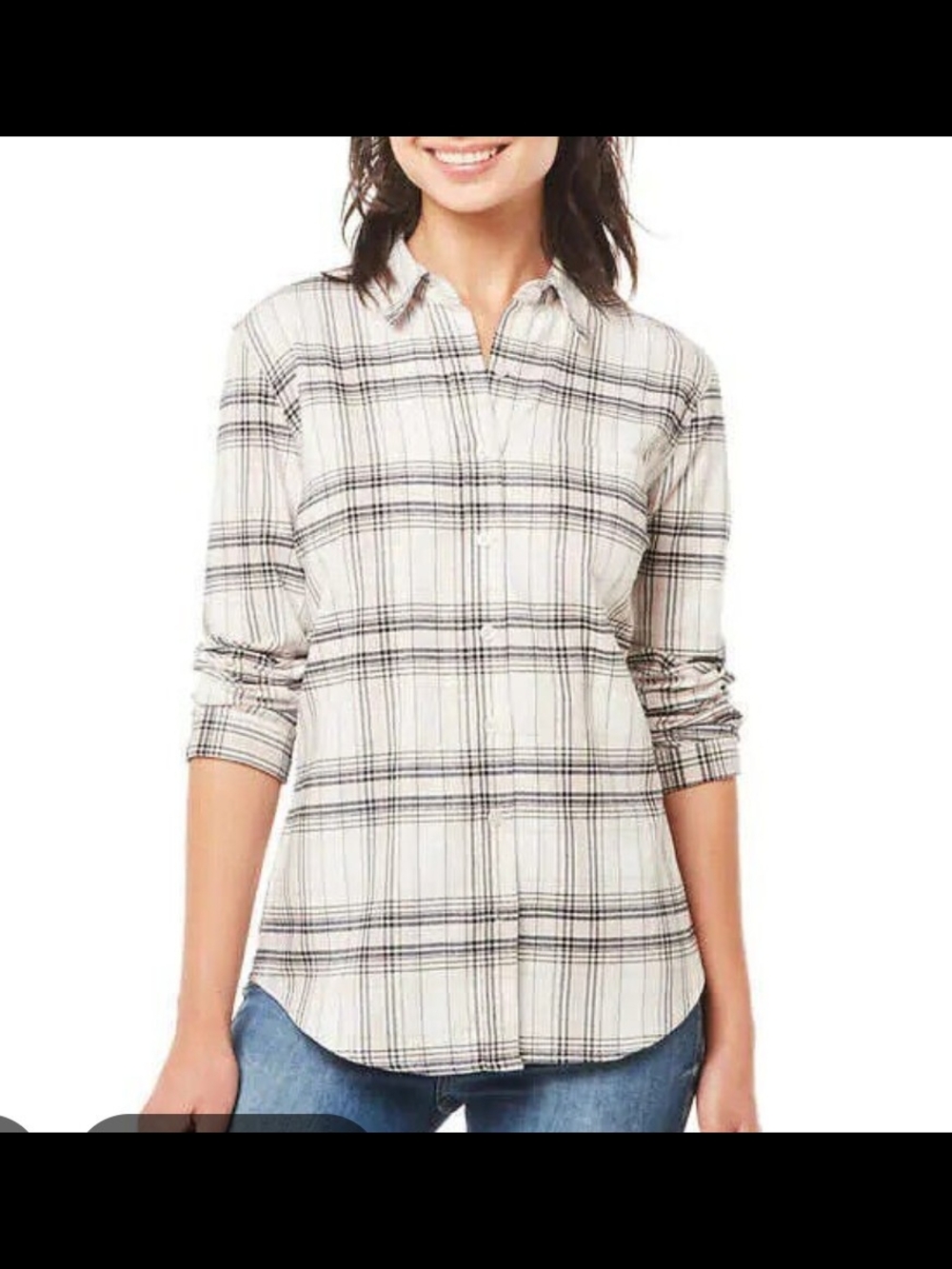 Weatherproof Vintage Tan and Black Plaid Casual Button-Down Flannel Shirt Med